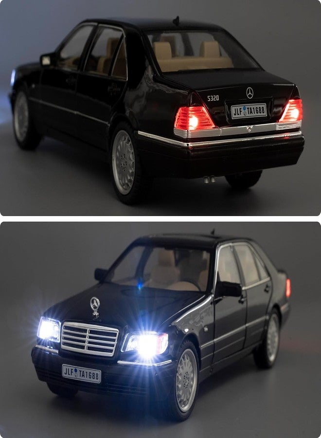 KING FORU Scale Exclusive Alloy Metal Pull Back Die-cast Car Model with Sound Light Mini Auto Toy for Kids Metal Model Toy Car with Sound and Light (1:24 Scale M-Benz W140 320SEL-BLACK) - Image 5